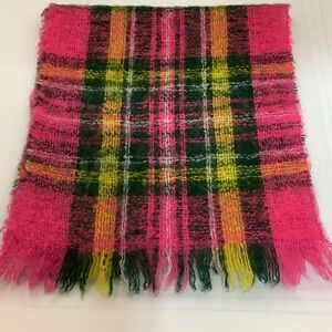 Vintage mohair/blend fuzzy scarf in a bold, vibrant plaid, pattern.